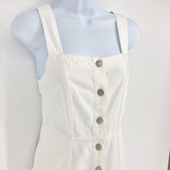 Madewell Womens Denim Mini Dress 4 White Button Front Sleeveless Square Neck NWT - Picture 6 of 10